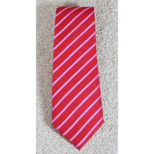 KAILONG Men's Neck Tie Red With Pink Stripes Says 100% ‎ Silk & 100% Polyester